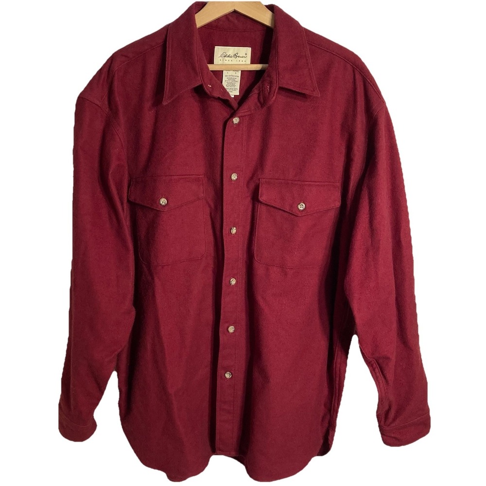 Vtg Eddie Bauer Chamois Flannel Button Up Shirt Mens Large Red